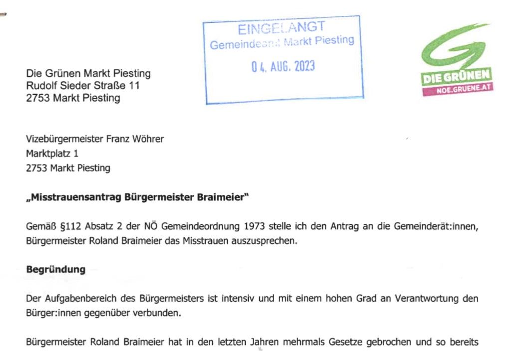 Misstrauensantrag gegen Bürgermeister